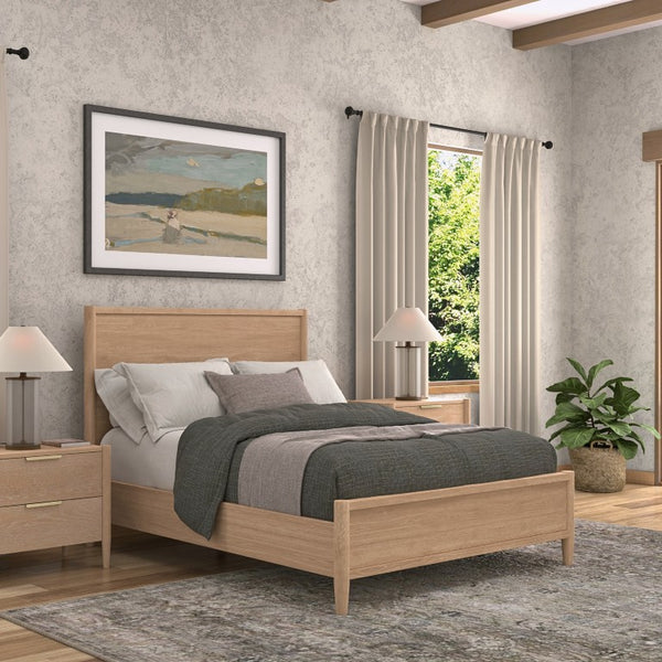 Alpine Furniture Sinclair Full Panel Bed With Tall Paneled Headboard, Solid Rubberwood & Oak Veneer Durable Design Natural 3458NAT-08F