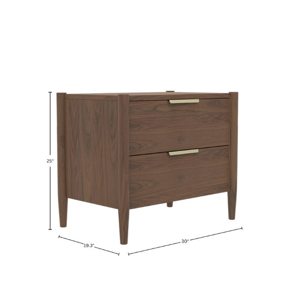 Alpine Furniture Sinclair Nightstand With Soft-Close Drawers, English Dovetail Strength & Gold Accents For Coastal Charm Walnut 3458WAL-02
