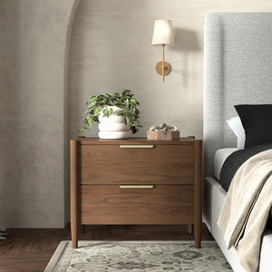 Alpine Furniture Sinclair Nightstand With Soft-Close Drawers, English Dovetail Strength & Gold Accents For Coastal Charm Walnut 3458WAL-02