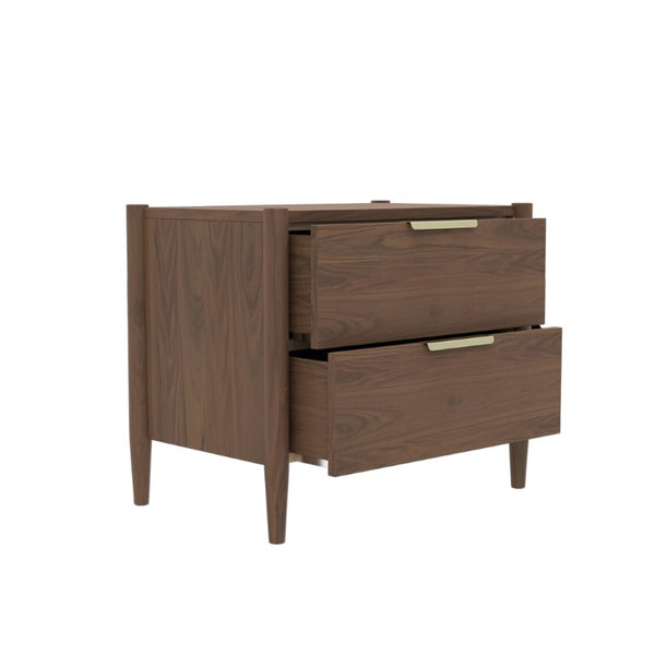 Alpine Furniture Sinclair Nightstand With Soft-Close Drawers, English Dovetail Strength & Gold Accents For Coastal Charm Walnut 3458WAL-02