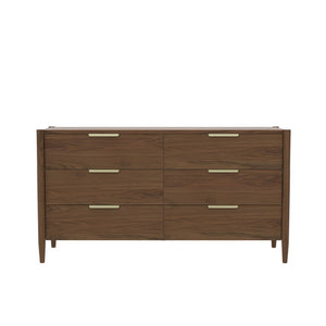 Alpine Furniture Sinclair Dresser With Six Drawers, Gold-Finish Handles, Soft-Close Glides And Fully Assembled Craftsmanship Walnut 3458WAL-03