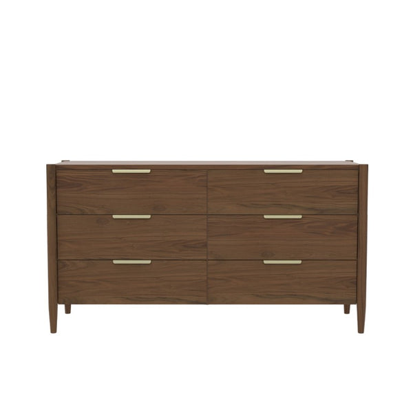 Alpine Furniture Sinclair Dresser With Six Drawers, Gold-Finish Handles, Soft-Close Glides And Fully Assembled Craftsmanship Walnut 3458WAL-03