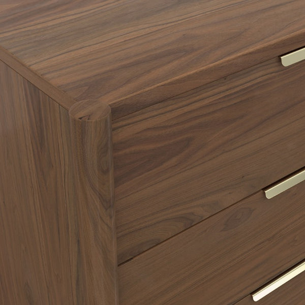 Alpine Furniture Sinclair Dresser With Six Drawers, Gold-Finish Handles, Soft-Close Glides And Fully Assembled Craftsmanship Walnut 3458WAL-03