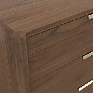 Alpine Furniture Sinclair Chest With Polished Gold Hardware — Coastal-Inspired Five-Drawer Dresser, Soft-Close Storage Walnut 3458WAL-05