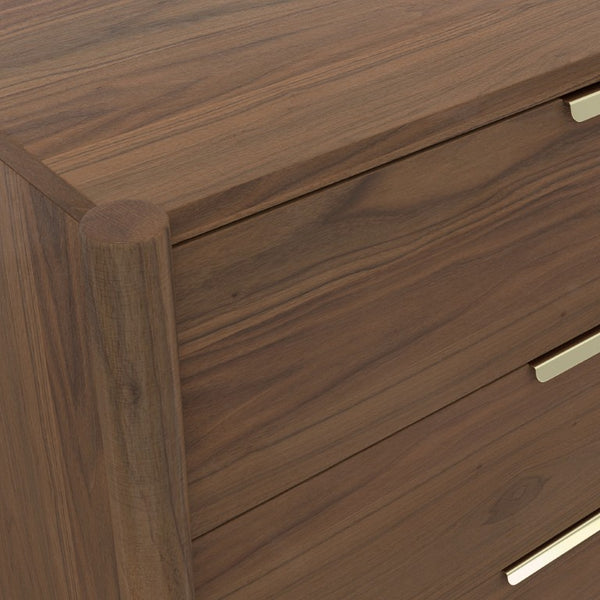 Alpine Furniture Sinclair Chest With Polished Gold Hardware — Coastal-Inspired Five-Drawer Dresser, Soft-Close Storage Walnut 3458WAL-05