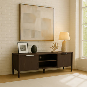 Alpine Furniture Sinclair Mid-Century Tv Console With Soft-Close Cabinets, Adjustable Shelf & Cable Management Walnut 3458WAL-10