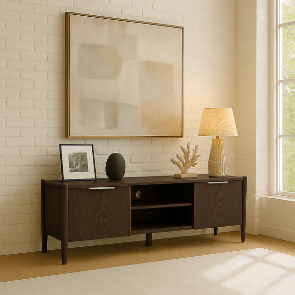 Alpine Furniture Sinclair Mid-Century Tv Console With Soft-Close Cabinets, Adjustable Shelf & Cable Management Walnut 3458WAL-10