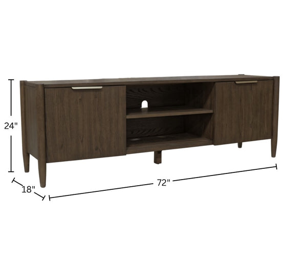 Alpine Furniture Sinclair Mid-Century Tv Console With Soft-Close Cabinets, Adjustable Shelf & Cable Management Walnut 3458WAL-10