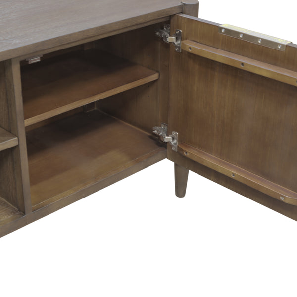 Alpine Furniture Sinclair Mid-Century Tv Console With Soft-Close Cabinets, Adjustable Shelf & Cable Management Walnut 3458WAL-10