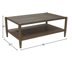 Alpine Furniture Sinclair Rectangular Coffee Table With Open Lower Shelf, Mid-Century Lines, Rounded Corners, Durable Oak Veneer Finish Walnut 3458WAL-61