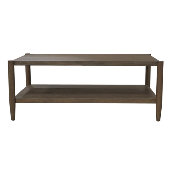 Alpine Furniture Sinclair Rectangular Coffee Table With Open Lower Shelf, Mid-Century Lines, Rounded Corners, Durable Oak Veneer Finish Walnut 3458WAL-61