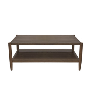 Alpine Furniture Sinclair Rectangular Coffee Table With Open Lower Shelf, Mid-Century Lines, Rounded Corners, Durable Oak Veneer Finish Walnut 3458WAL-61