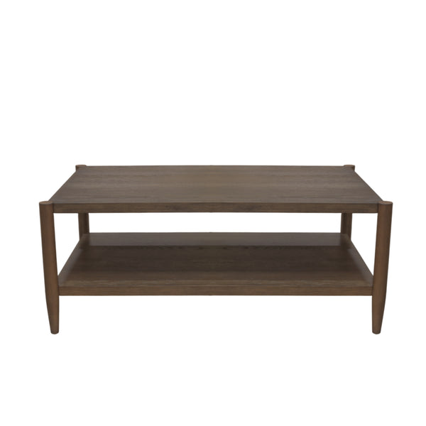 Alpine Furniture Sinclair Rectangular Coffee Table With Open Lower Shelf, Mid-Century Lines, Rounded Corners, Durable Oak Veneer Finish Walnut 3458WAL-61
