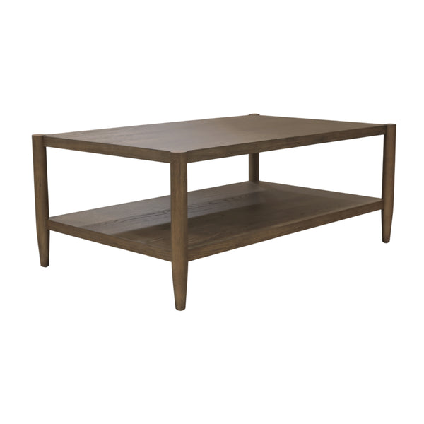 Alpine Furniture Sinclair Rectangular Coffee Table With Open Lower Shelf, Mid-Century Lines, Rounded Corners, Durable Oak Veneer Finish Walnut 3458WAL-61