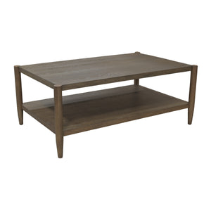 Alpine Furniture Sinclair Rectangular Coffee Table With Open Lower Shelf, Mid-Century Lines, Rounded Corners, Durable Oak Veneer Finish Walnut 3458WAL-61