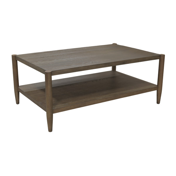 Alpine Furniture Sinclair Rectangular Coffee Table With Open Lower Shelf, Mid-Century Lines, Rounded Corners, Durable Oak Veneer Finish Walnut 3458WAL-61