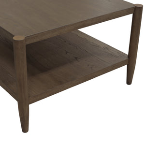 Alpine Furniture Sinclair Rectangular Coffee Table With Open Lower Shelf, Mid-Century Lines, Rounded Corners, Durable Oak Veneer Finish Walnut 3458WAL-61