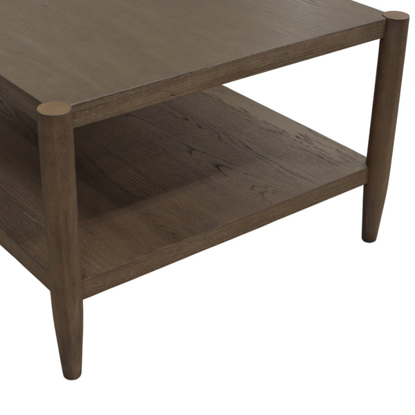 Alpine Furniture Sinclair Rectangular Coffee Table With Open Lower Shelf, Mid-Century Lines, Rounded Corners, Durable Oak Veneer Finish Walnut 3458WAL-61