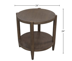 Alpine Furniture Sinclair Mid-Century Round End Table With Lower Shelf — Compact Oak Veneer Accent For Small Spaces Walnut 3458WAL-62