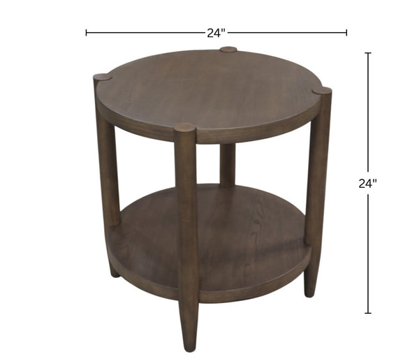 Alpine Furniture Sinclair Mid-Century Round End Table With Lower Shelf — Compact Oak Veneer Accent For Small Spaces Walnut 3458WAL-62