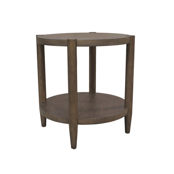 Alpine Furniture Sinclair Mid-Century Round End Table With Lower Shelf — Compact Oak Veneer Accent For Small Spaces Walnut 3458WAL-62
