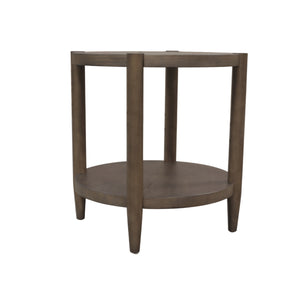 Alpine Furniture Sinclair Mid-Century Round End Table With Lower Shelf — Compact Oak Veneer Accent For Small Spaces Walnut 3458WAL-62