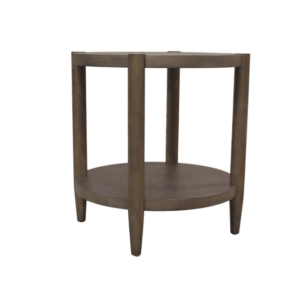 Alpine Furniture Sinclair Mid-Century Round End Table With Lower Shelf — Compact Oak Veneer Accent For Small Spaces Walnut 3458WAL-62