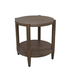 Alpine Furniture Sinclair Mid-Century Round End Table With Lower Shelf — Compact Oak Veneer Accent For Small Spaces Walnut 3458WAL-62