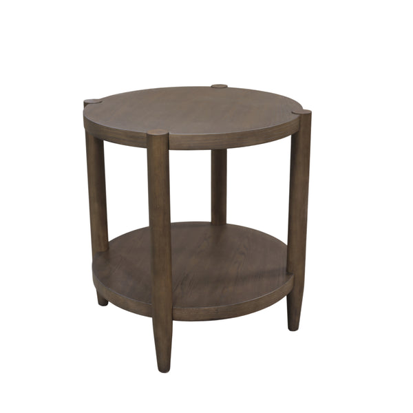 Alpine Furniture Sinclair Mid-Century Round End Table With Lower Shelf — Compact Oak Veneer Accent For Small Spaces Walnut 3458WAL-62