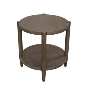 Alpine Furniture Sinclair Mid-Century Round End Table With Lower Shelf — Compact Oak Veneer Accent For Small Spaces Walnut 3458WAL-62