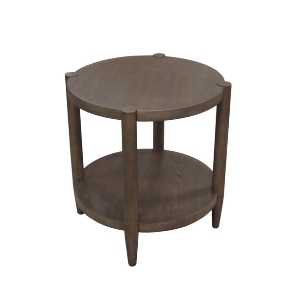 Alpine Furniture Sinclair Mid-Century Round End Table With Lower Shelf — Compact Oak Veneer Accent For Small Spaces Walnut 3458WAL-62