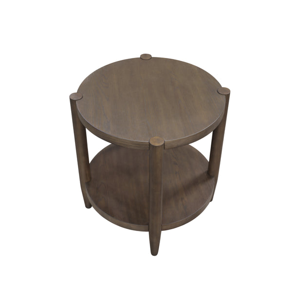 Alpine Furniture Sinclair Mid-Century Round End Table With Lower Shelf — Compact Oak Veneer Accent For Small Spaces Walnut 3458WAL-62