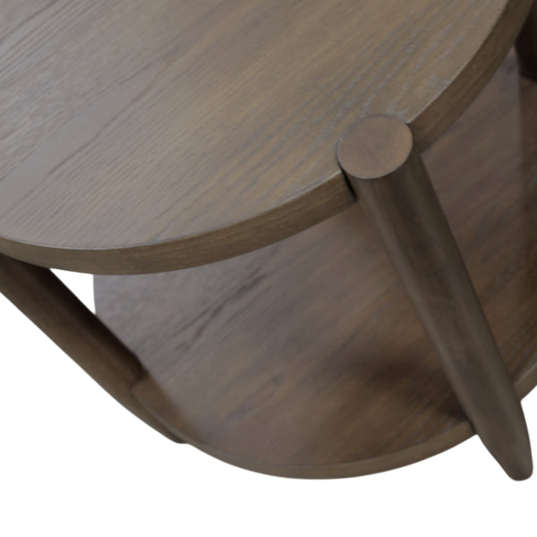 Alpine Furniture Sinclair Mid-Century Round End Table With Lower Shelf — Compact Oak Veneer Accent For Small Spaces Walnut 3458WAL-62