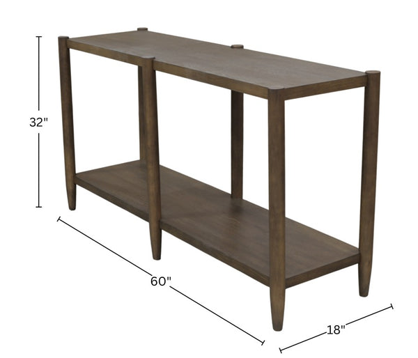 Alpine Furniture Sinclair Mid-Century Console Table 60" W – Solid Rubberwood With Oak Veneer, Open Shelf Storage, Sleek Design Walnut 3458WAL-63