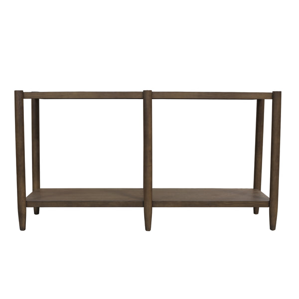 Alpine Furniture Sinclair Mid-Century Console Table 60" W – Solid Rubberwood With Oak Veneer, Open Shelf Storage, Sleek Design Walnut 3458WAL-63