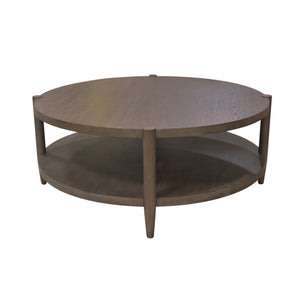 Alpine Furniture Sinclair Round Coffee Table — 48" Sculptural Oak Veneer Top With Open Shelf, Mid-Century Modern Appeal Walnut 3458WAL-65
