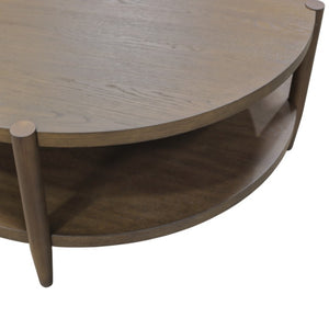 Alpine Furniture Sinclair Round Coffee Table — 48" Sculptural Oak Veneer Top With Open Shelf, Mid-Century Modern Appeal Walnut 3458WAL-65