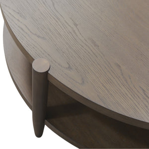 Alpine Furniture Sinclair Round Coffee Table — 48" Sculptural Oak Veneer Top With Open Shelf, Mid-Century Modern Appeal Walnut 3458WAL-65
