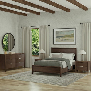 Alpine Furniture Sinclair Panel Bed With Tall Paneled Headboard — Solid Rubberwood & Oak Veneer, Timeless Transitional Style Walnut 3458WAL-07EK
