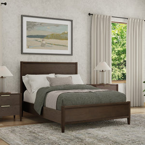 Alpine Furniture Sinclair Full Panel Bed With Tall Paneled Headboard, Solid Rubberwood & Oak Veneer Durable Design Walnut 3458WAL-08F