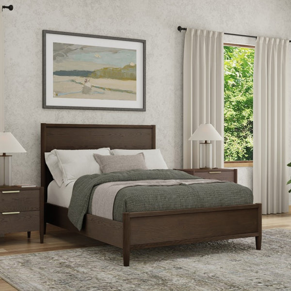 Alpine Furniture Sinclair Queen Panel Bedframe With Tall Paneled Headboard, Solid Rubberwood & Oak Veneer Craftsmanship Walnut 3458WAL-01Q