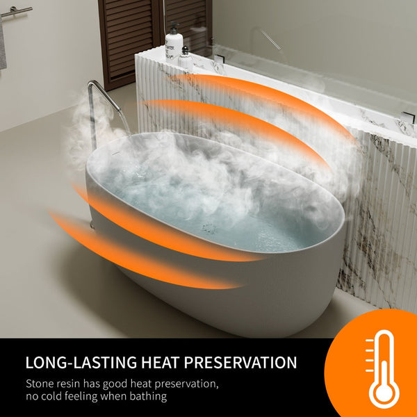 English Elm 47'' Stone Resin Freestanding Soaking Tub Sculptural Modern Bath with Drain Included W2753P478406