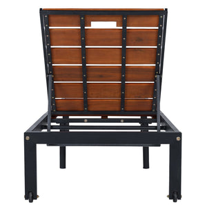 English Elm Outdoor Acacia Wood Slat Chaise Lounge with Powder Coated Frame for Patio Resort Black+Brown N719P383161D