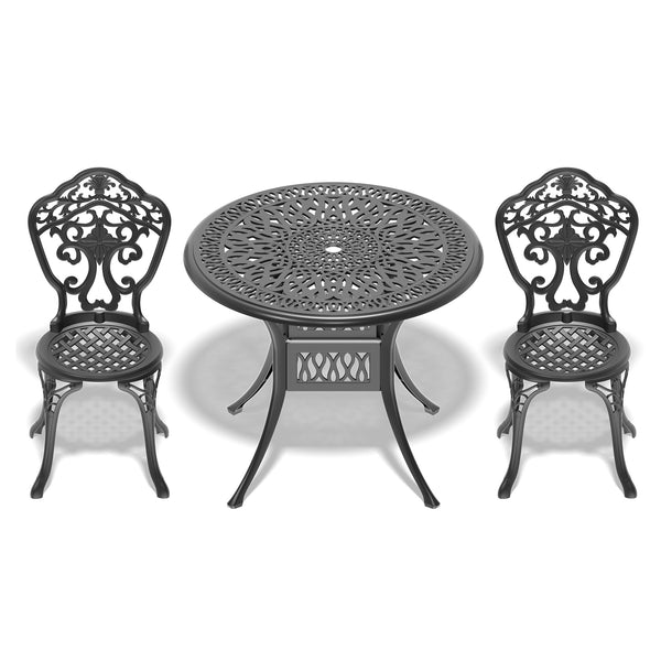 English Elm 3-Piece All-Weather Cast Aluminum Dining Set - Elegant Black Frame For Cozy Outdoor Meals & Relaxation W1710S00207