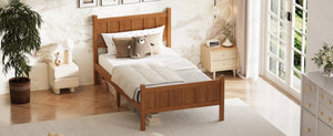 English Elm Twin Platform Bed Vertical Slat Headboard Farmhouse Shaker Wood Grain Finish Bedroom Walnut N733P422478D