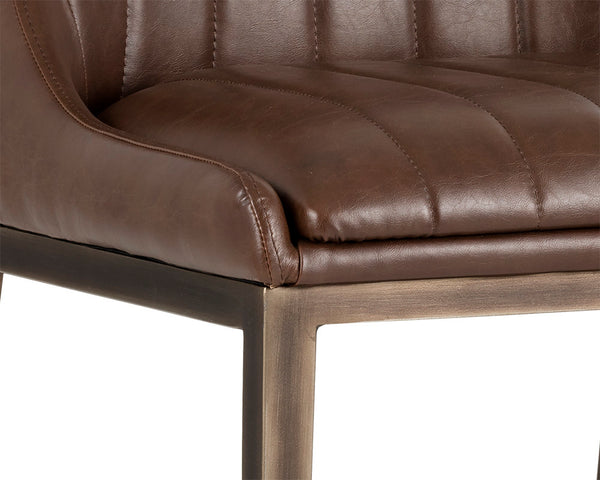 Sunpan Halden Dining Chair Set of 2 – Urban Style with Bold Stitching and Rustic Bronze Steel Frame Vintage Cognac