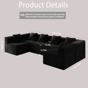 English Elm Modular Corduroy Sectional Sofa Deep Memory Foam Floor Lounge for Living Room W3434S00028