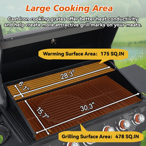 English Elm 6 Burner Propane Grill with Cast Iron Grates Side 72000 Btu Outdoor Patio W1820P341740