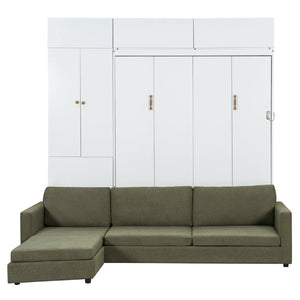 English Elm Queen Murphy Bed with L-shaped Velvet Sofa Storage Cabinets for Studio Living White LP000765AAG-1