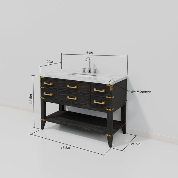 English Elm Black Oak Single Bath Vanity Set With Carrara Marble Top & Coordinating 46" Mirror For Elegance B2731S02134